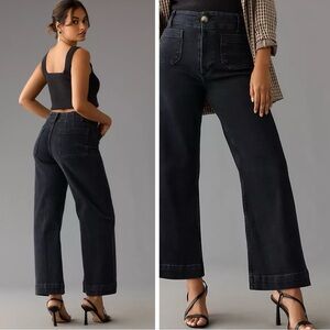 Maeve Anthropologie Woman Black Colette High-Rise Crop Wide Leg Jeans US32 Boho